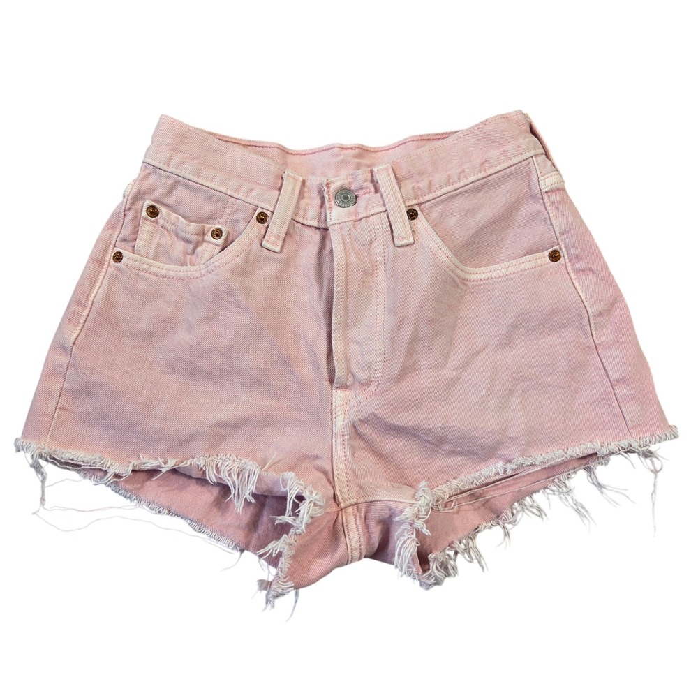 Levis 501 Original High Rise Denim Shorts‎ Pink Raw Hem Womens 25 Festival Boho